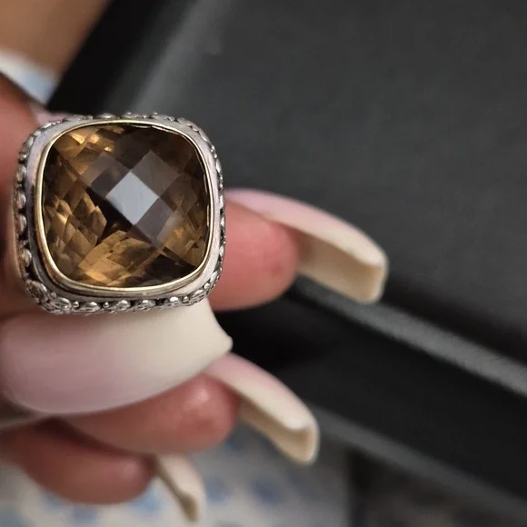 Sterling Silver And 14k Gold Smoked Topez Ring. - Picture 7 of 9